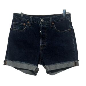 Levis Premium Shorts Womens Size 10 or 29” Button Fly Dark Wash Denim Raw Hem‎